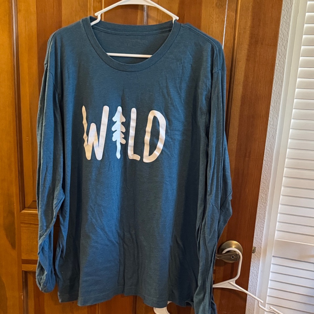 Blue Long Sleeve Tee with 'Wild' Print